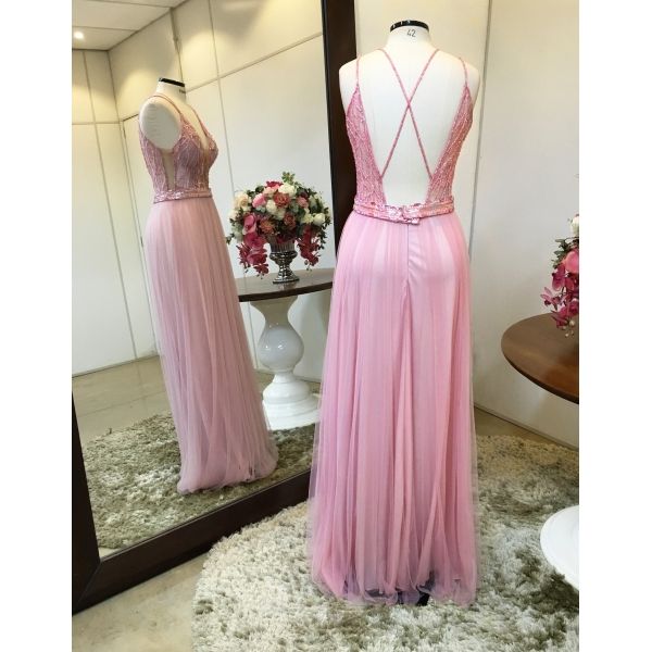 Vestido longo de festa M-5000 Rosa