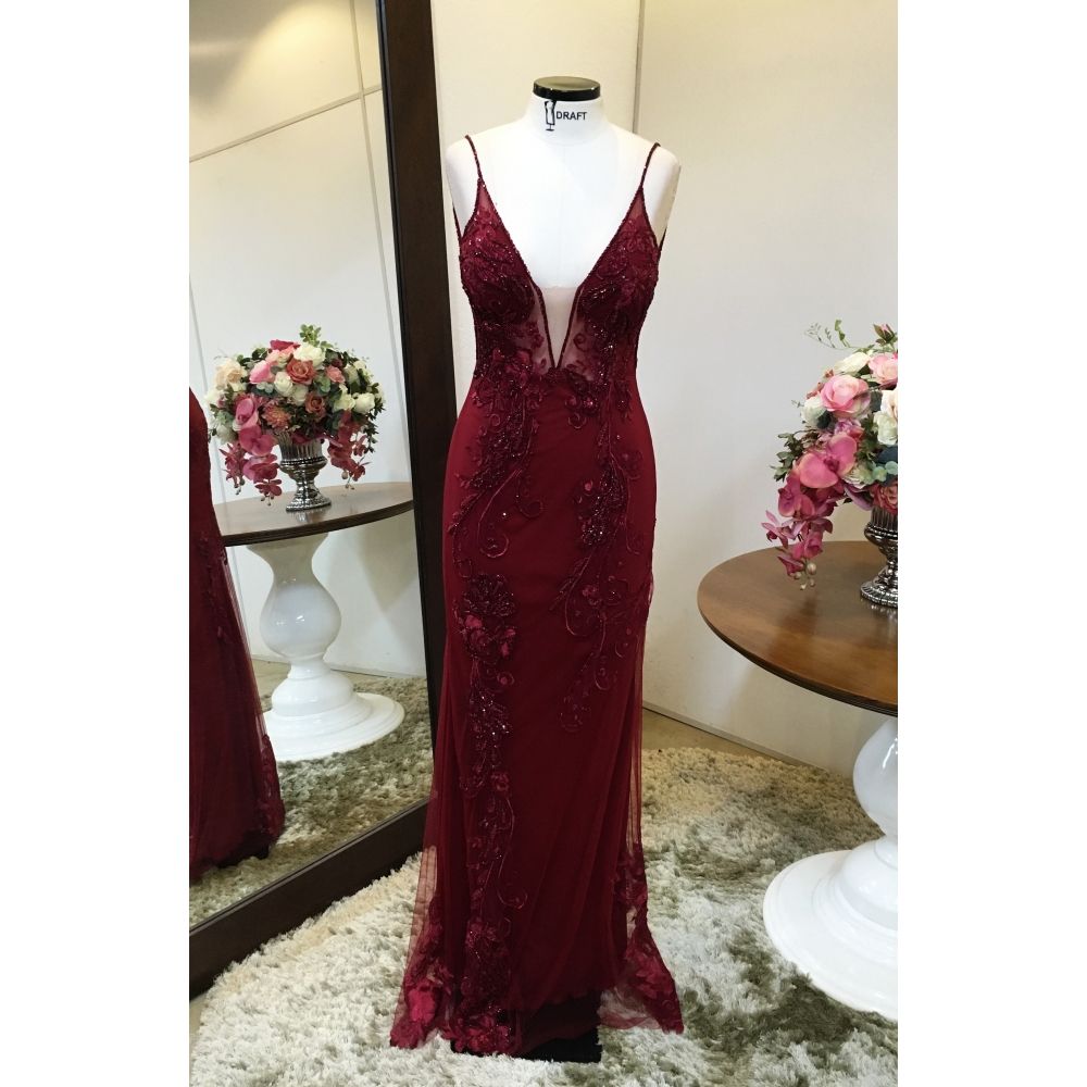 Vestido longo de festa M-5462 Marsala