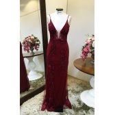 Vestido longo de festa M-5462 Marsala
