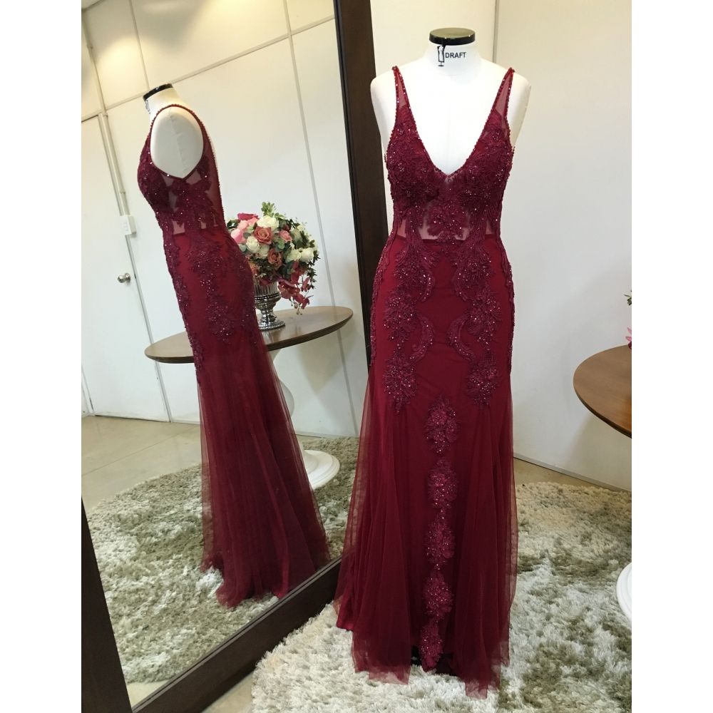Vestido longo de festa M-5549B Marsala