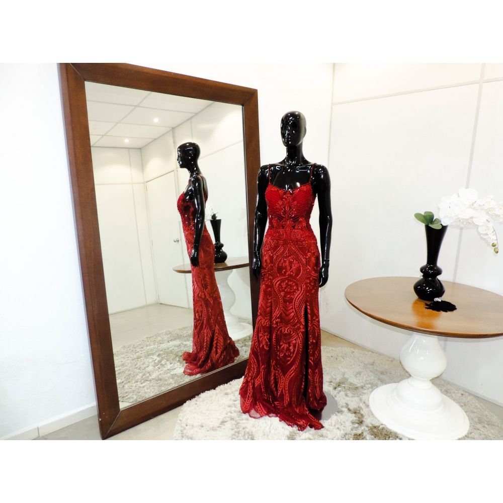 Vestido longo de festa M-6047 Marsala