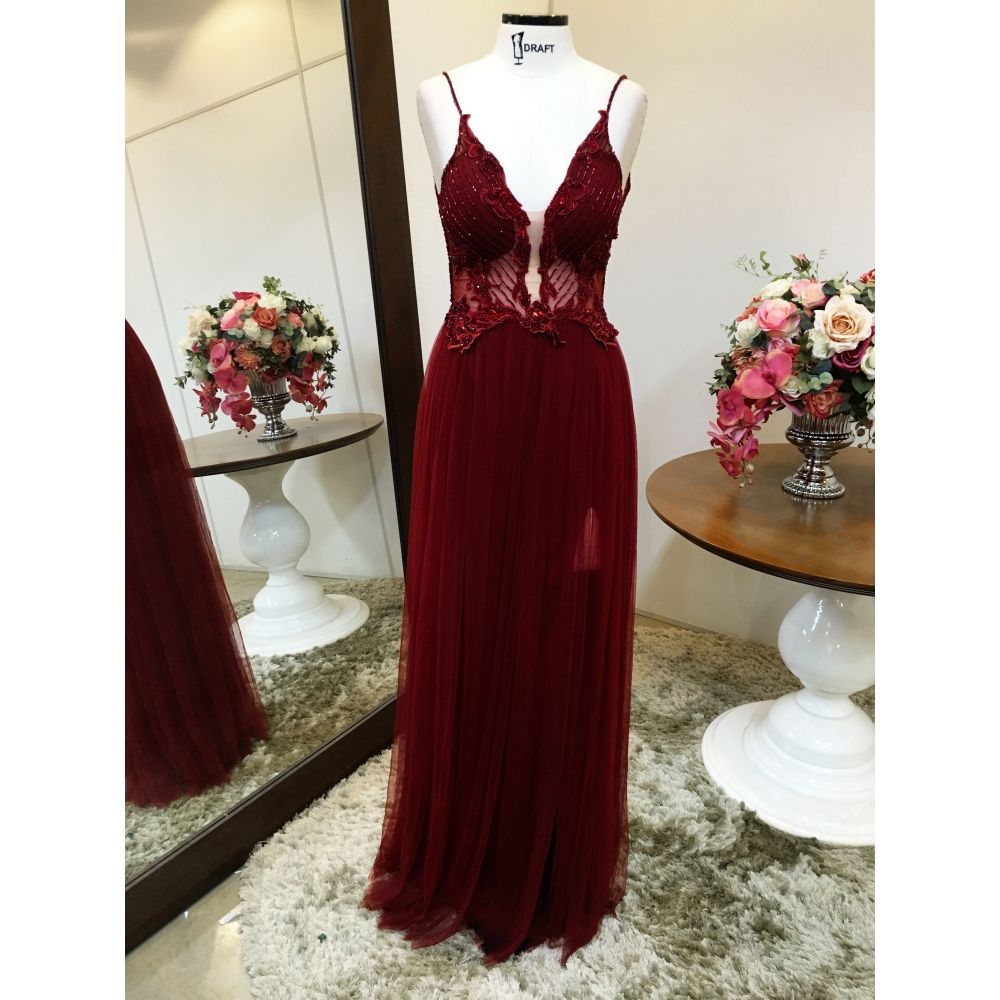 Vestido longo de festa M-5064 Marsala