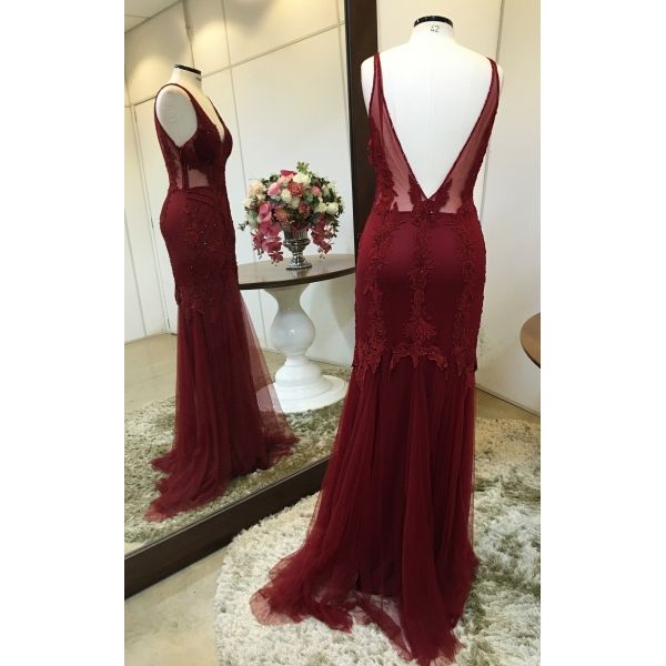 Vestido longo de festa M-5001 Marsala