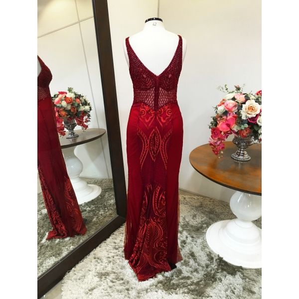 Vestido longo de festa M-5492 Marsala