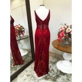 Vestido longo de festa M-5492 Marsala