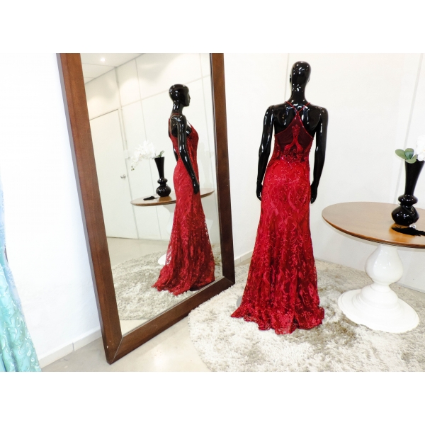 Vestido longo de festa M-6049 Marsala