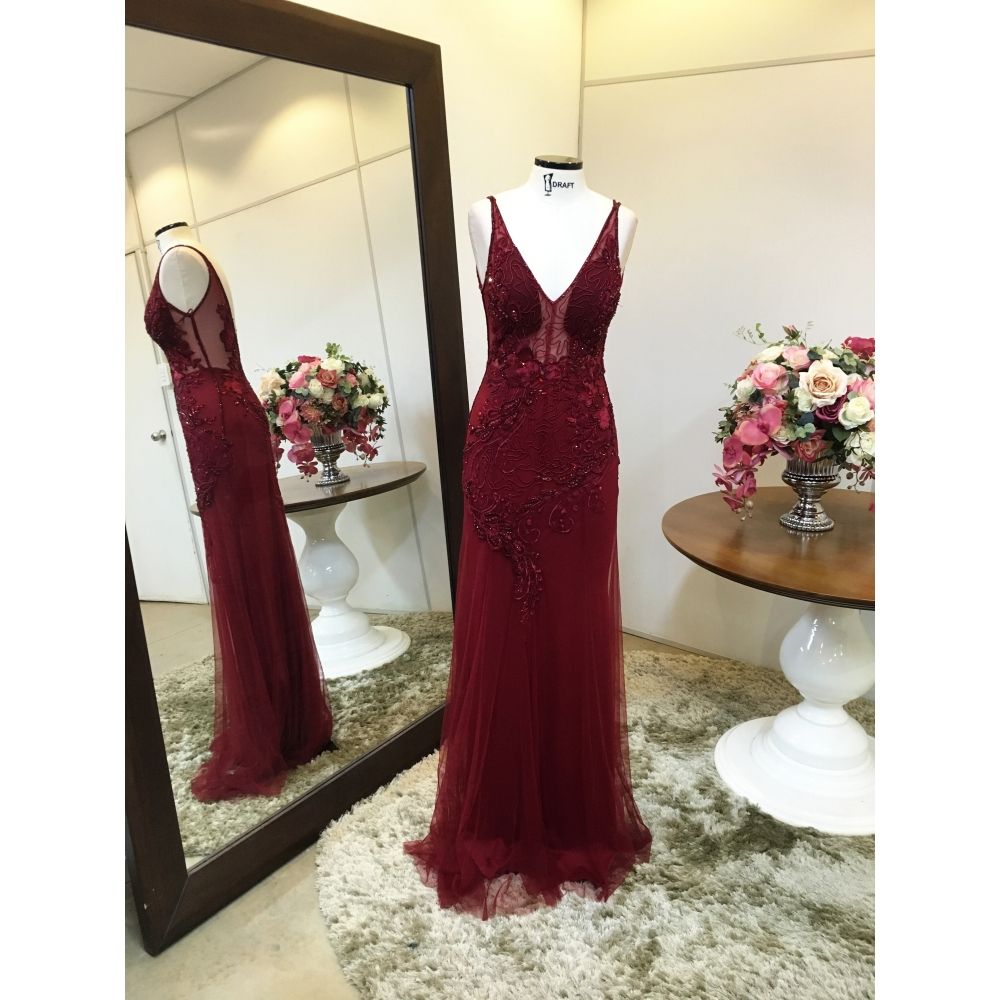 Vestido longo de festa M-5286 Marsala