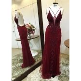 Vestido longo de festa M-5376 Marsala