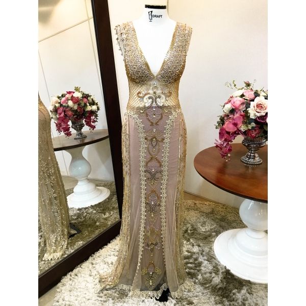 Vestido longo de festa M-5442 Dourado