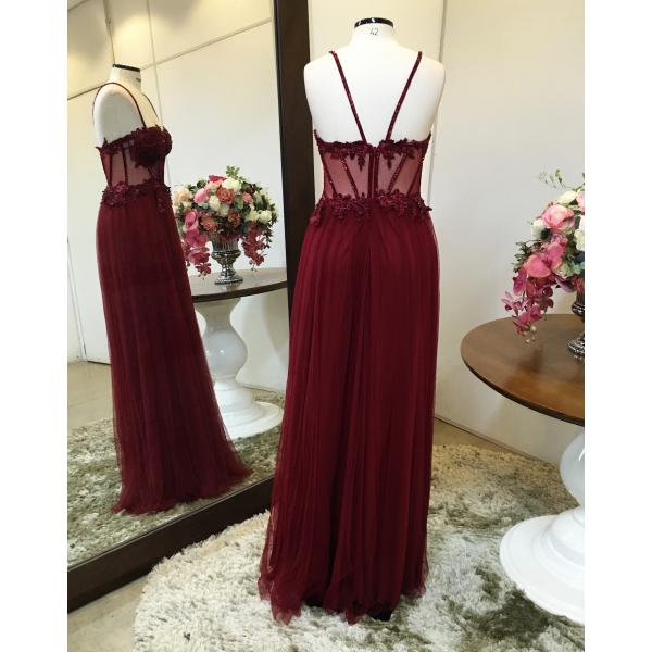 Vestido longo de festa M-6056 Marsala
