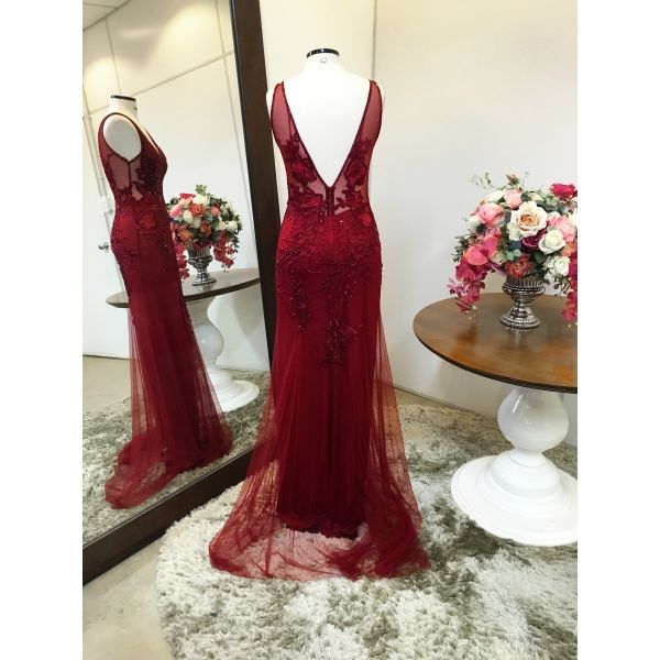 Vestido longo de festa M-5286 Marsala
