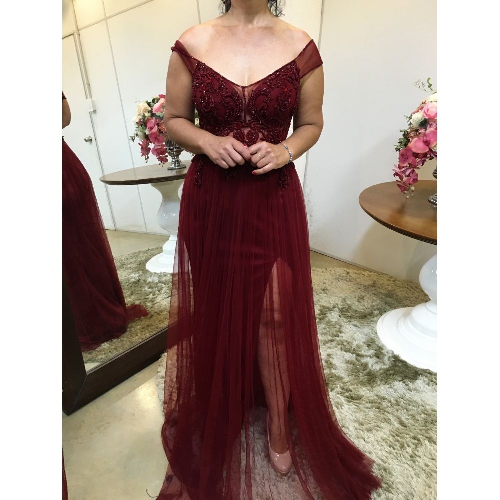 Vestido longo de festa M-5006 Marsala