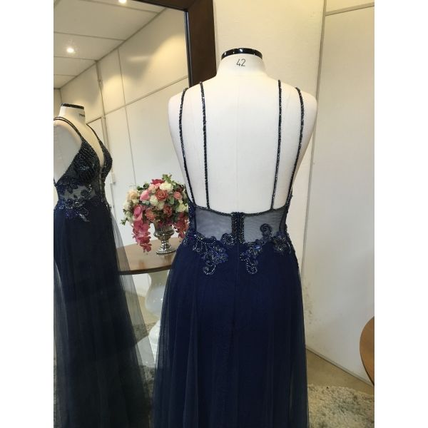 Vestido longo de festa M-5046 Azul Marinho