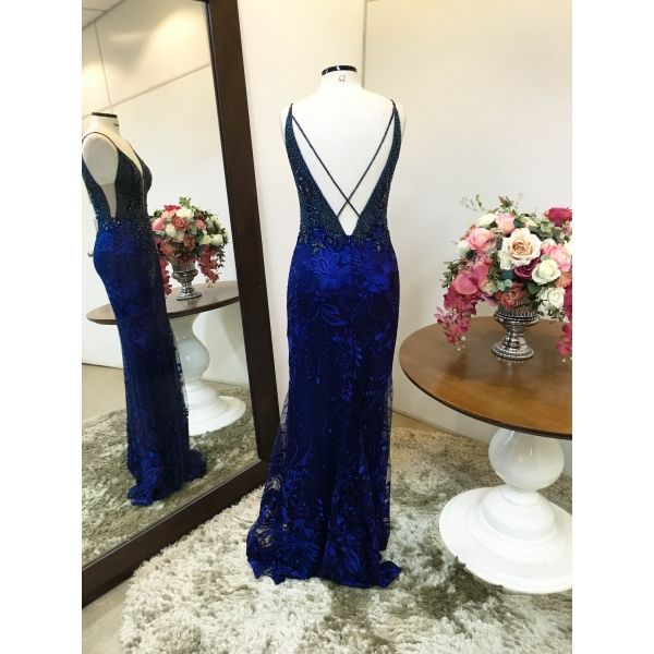 Vestido longo de festa M-5382 Azul Marinho