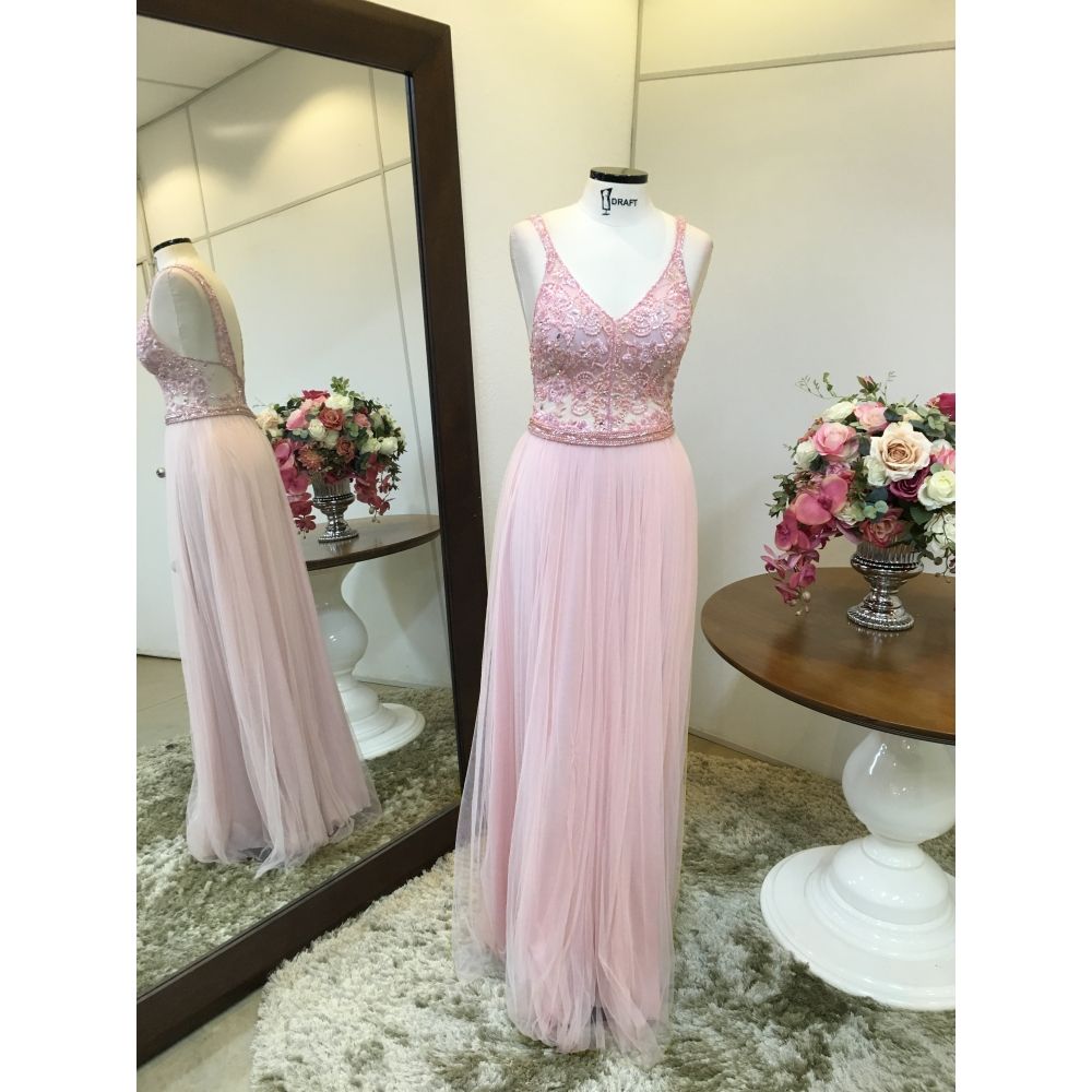 Vestido longo de festa M-5460 Rosa