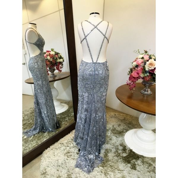 Vestido longo de festa M-5446 Prata