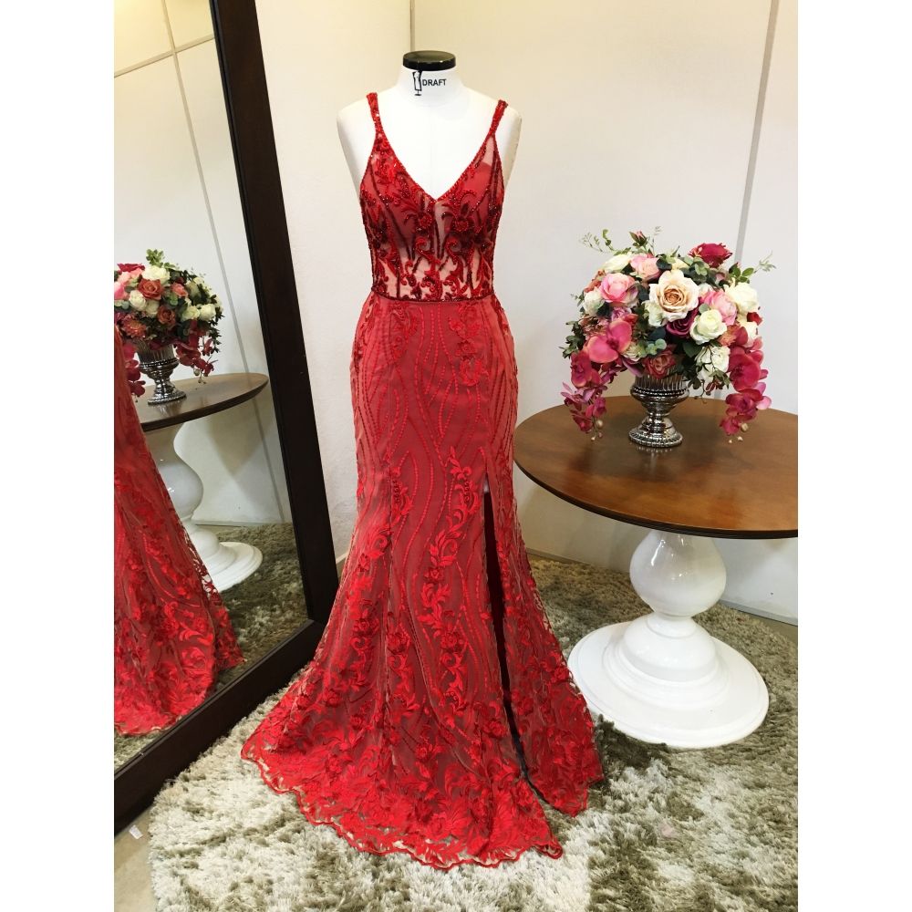 Vestido longo de festa M-0678 Vermelho