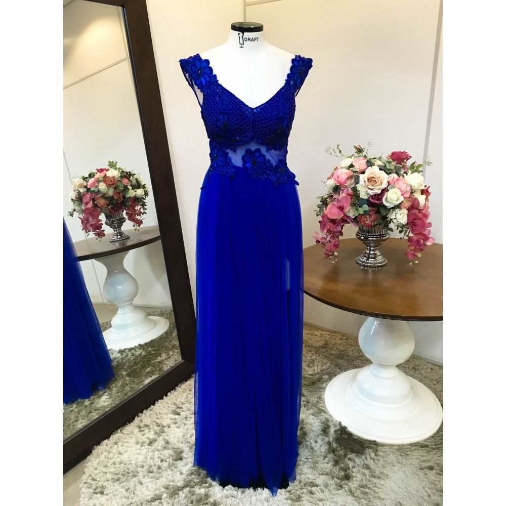 Vestido longo de festa M-6022 Azul Royal