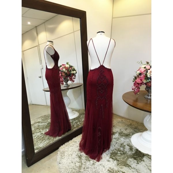 Vestido longo de festa M-5376 Marsala