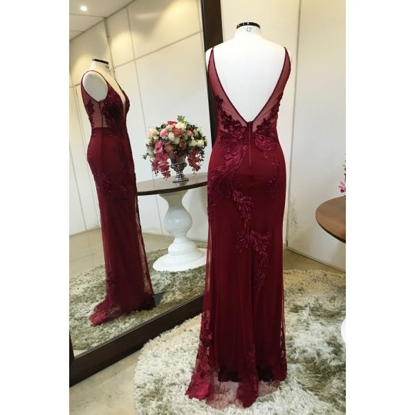 Vestido longo de festa M-5462 Marsala
