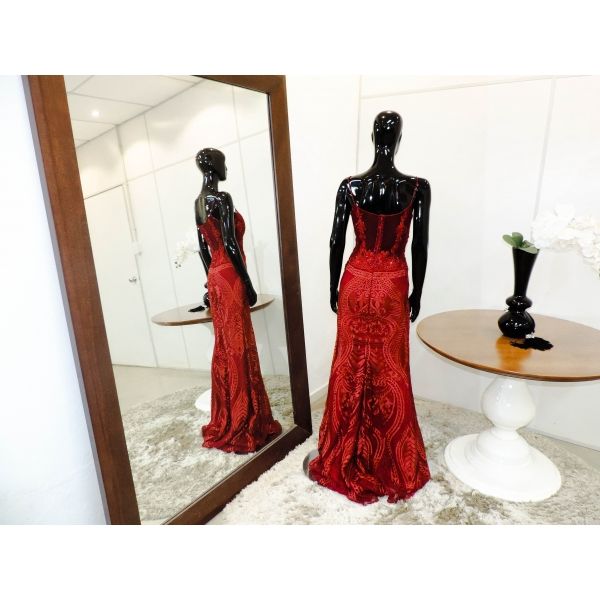 Vestido longo de festa M-6047 Marsala