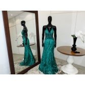 Vestido longo de festa M-5319 Verde Medicina