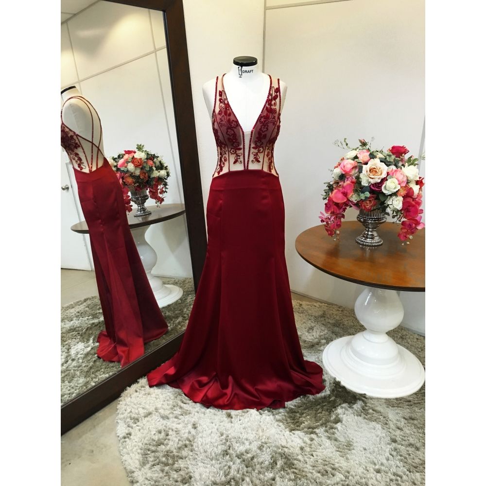 Vestido longo de festa M-5300 Marsala