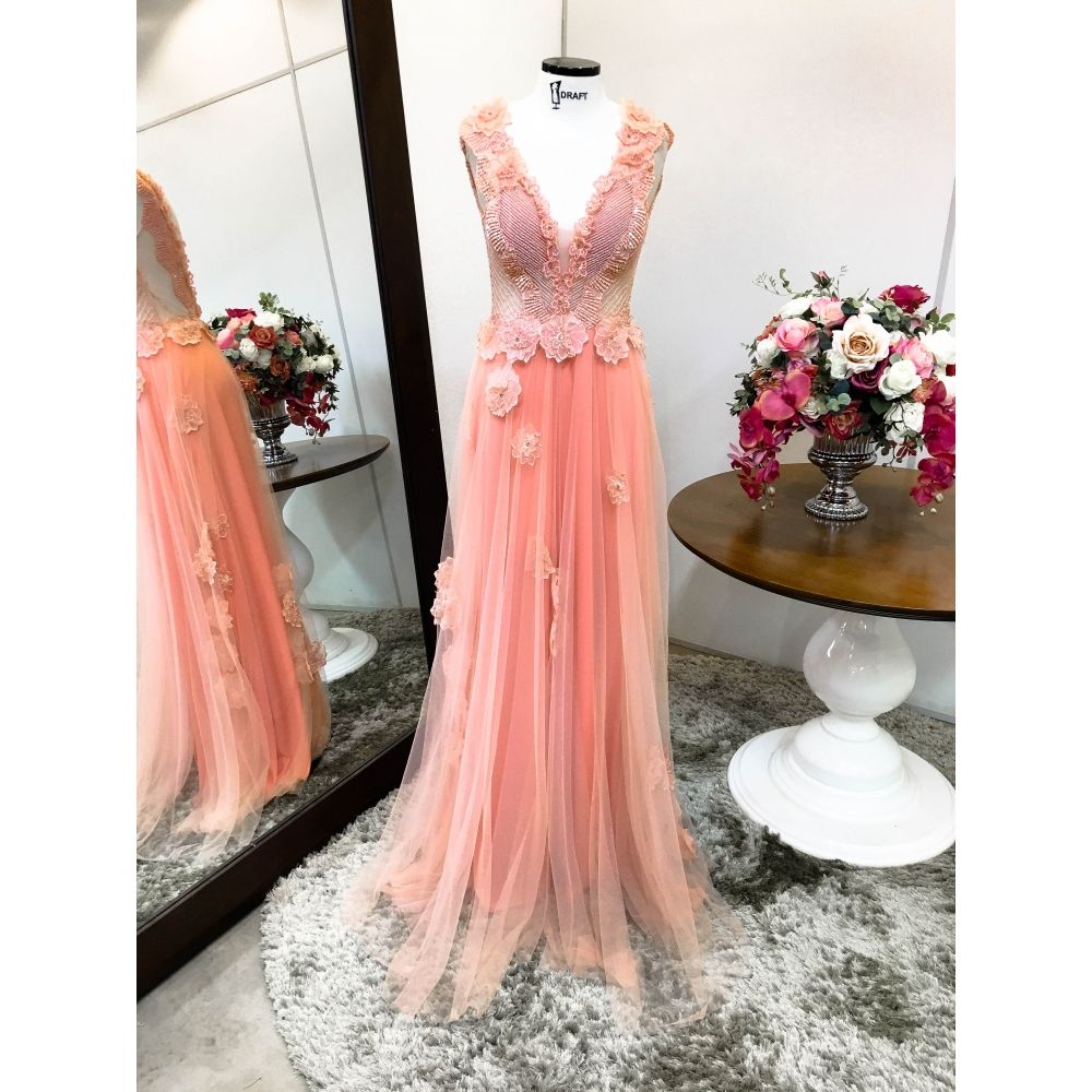 Vestido longo de festa M-5532 Coral