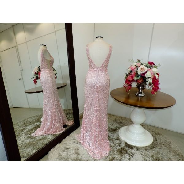 Vestido longo de festa M-5388 Rosa