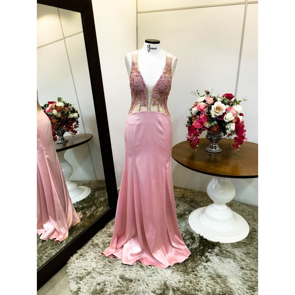 Vestido longo de festa M-5300R Rosa