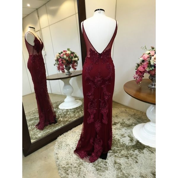 Vestido longo de festa M-5540 Marsala