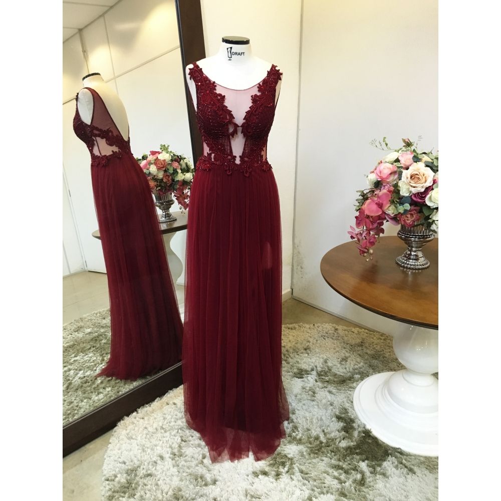 Vestido longo de festa M-5475 Marsala
