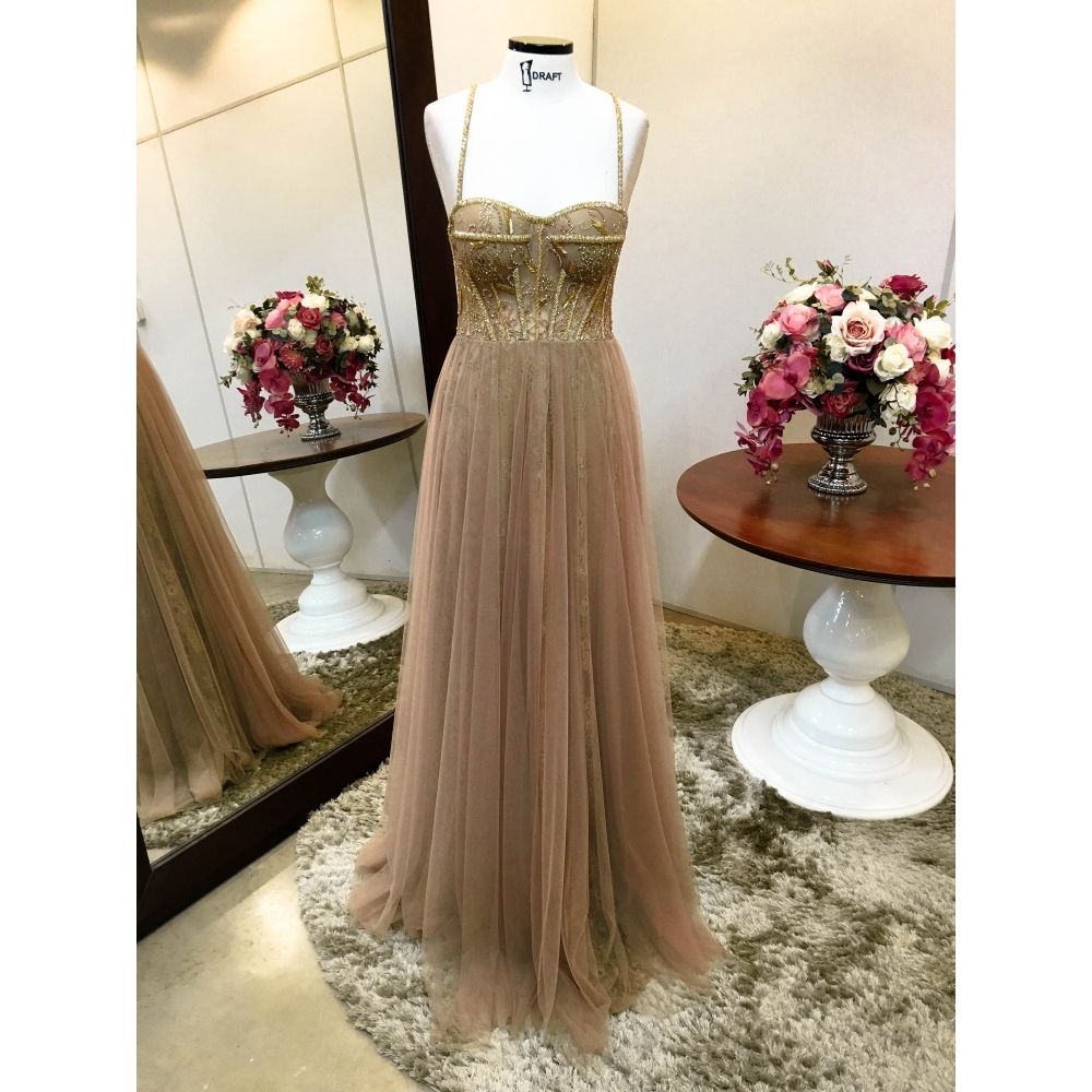 Vestido longo de festa M-5338 Dourado