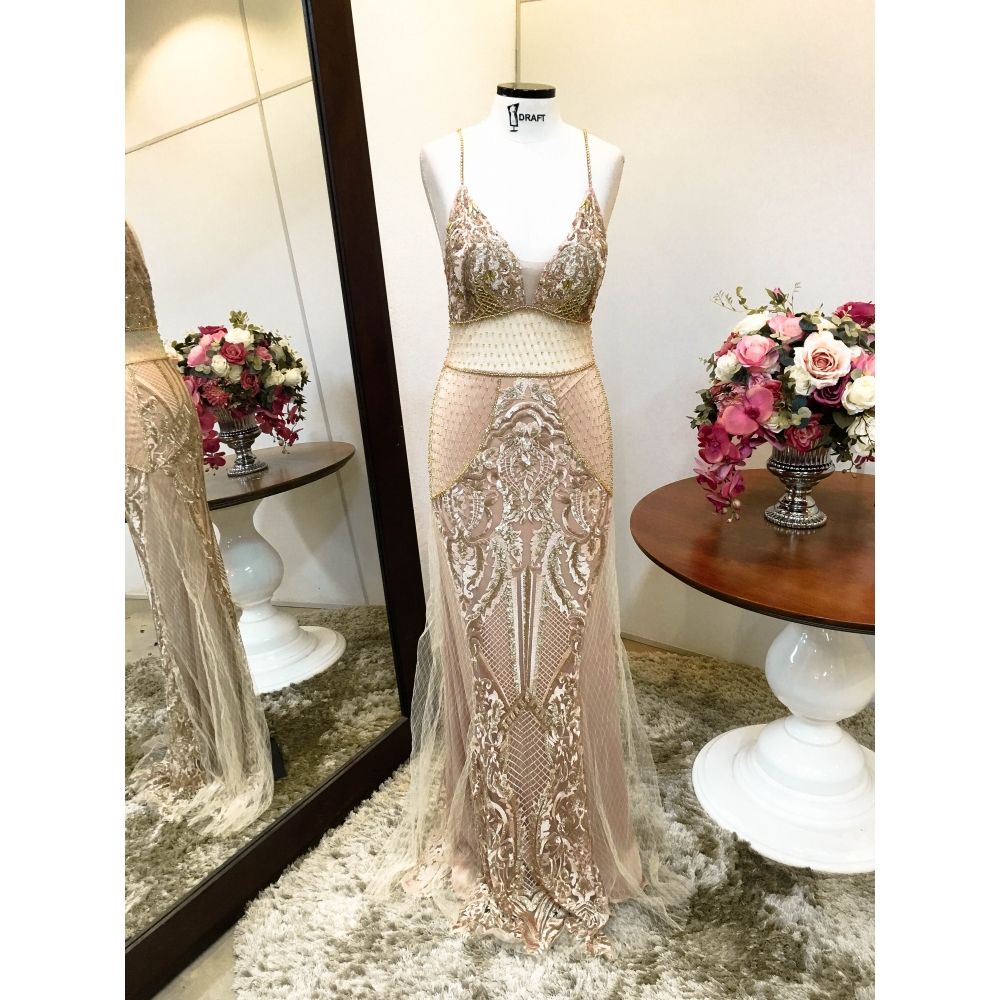 Vestido longo de festa M-5374 Dourado