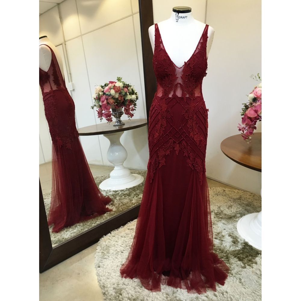 Vestido longo de festa M-5001 Marsala