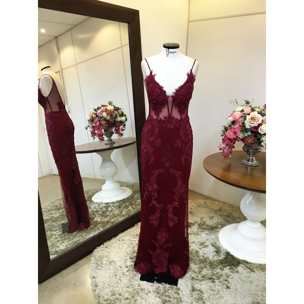 Vestido longo de festa M-5540 Marsala