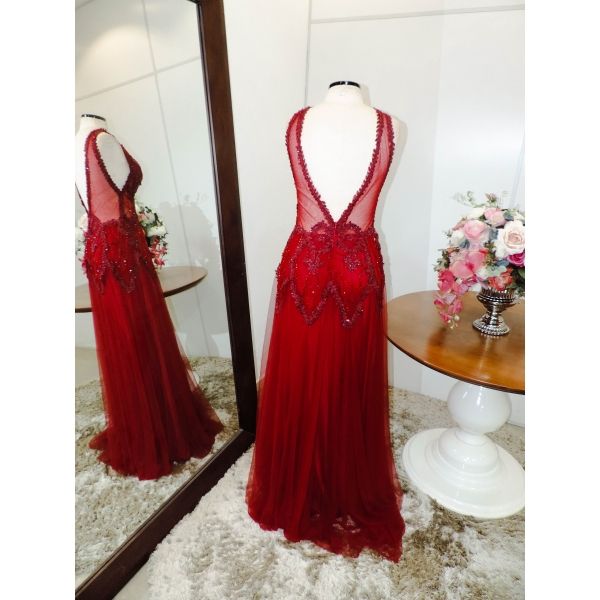 Vestido longo de festa M-6039 Marsala