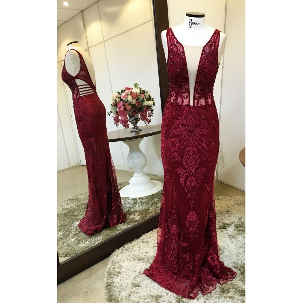 Vestido longo de festa M-5368 Marsala