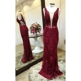 Vestido longo de festa M-5368 Marsala