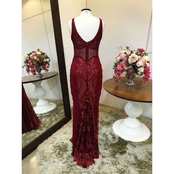 Vestido longo de festa M-5536 Marsala