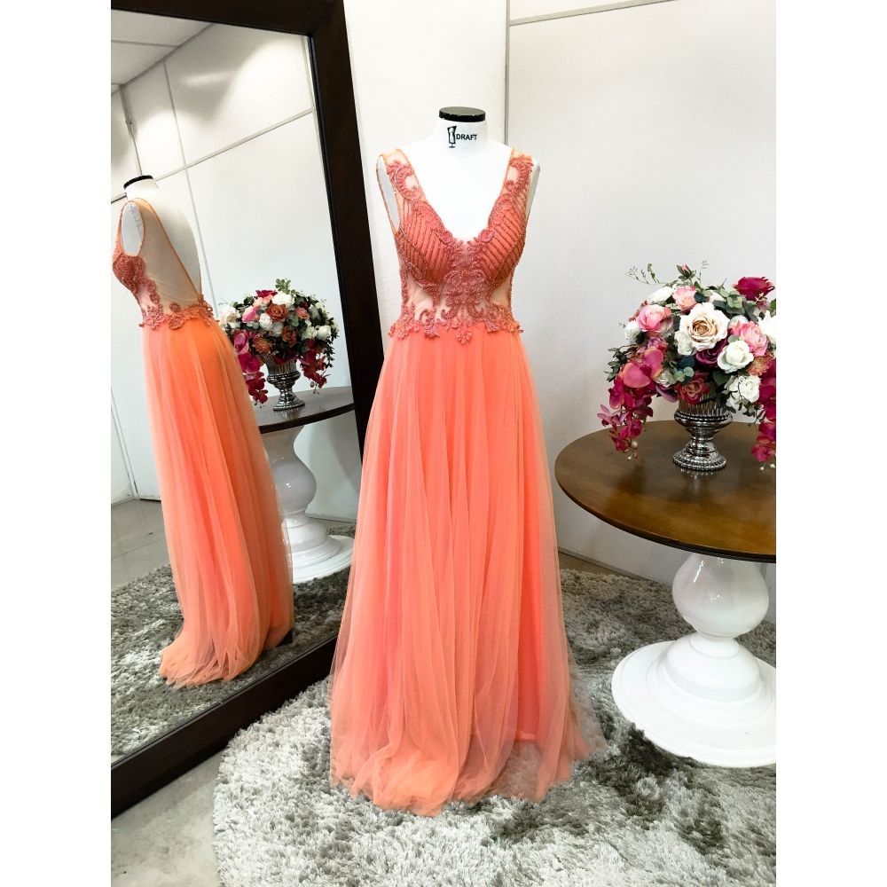Vestido longo de festa M-5382 Coral