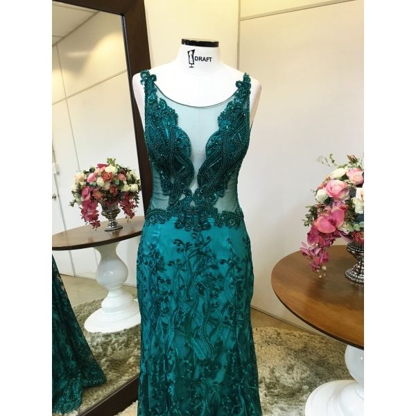 Vestido longo de festa M-5397 Verde Medicina