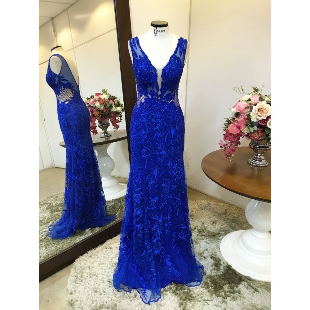 Vestido longo de festa M-6060 Azul Royal