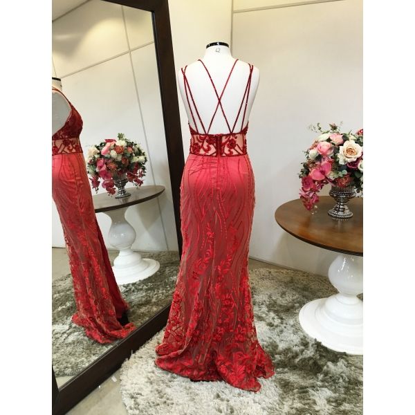 Vestido longo de festa M-5394 Vermelho