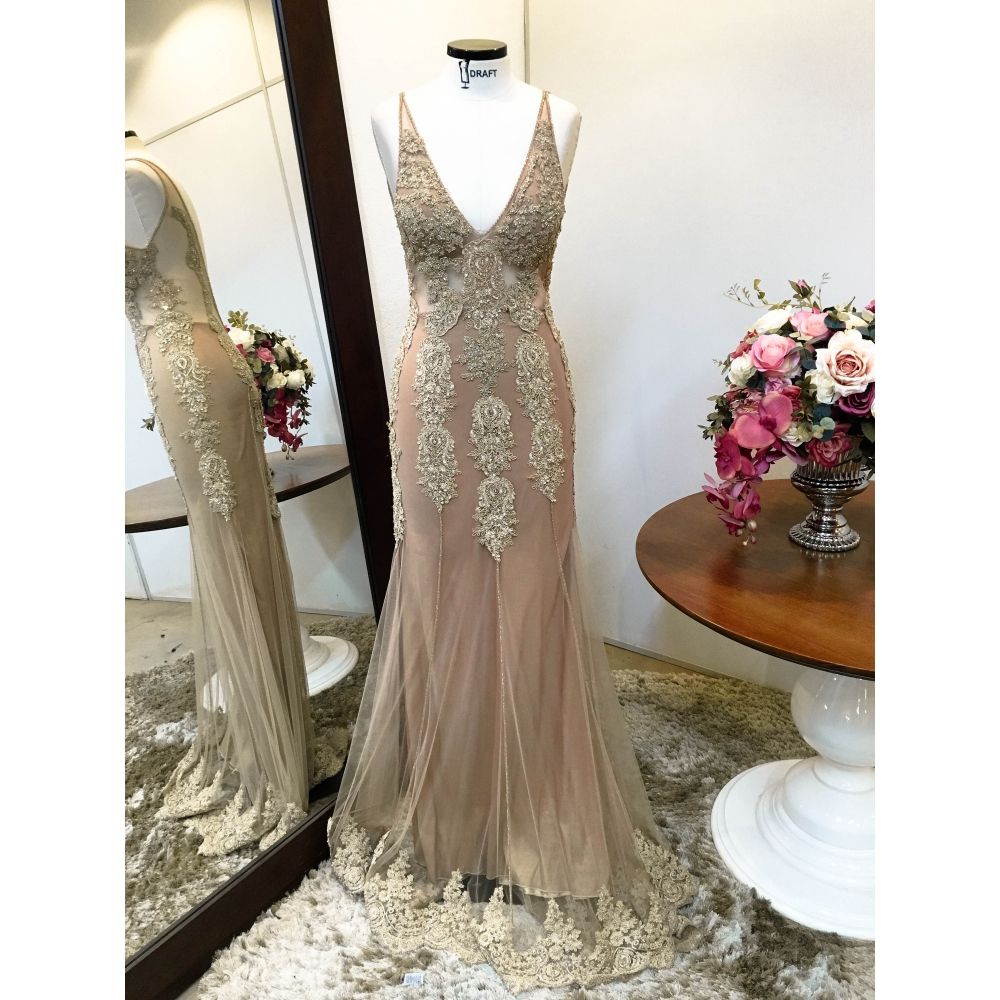 Vestido longo de festa M-5327 Dourado