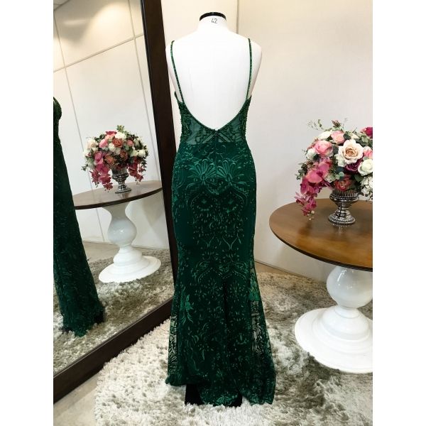 Vestido longo de festa M-5543 Verde Medicina