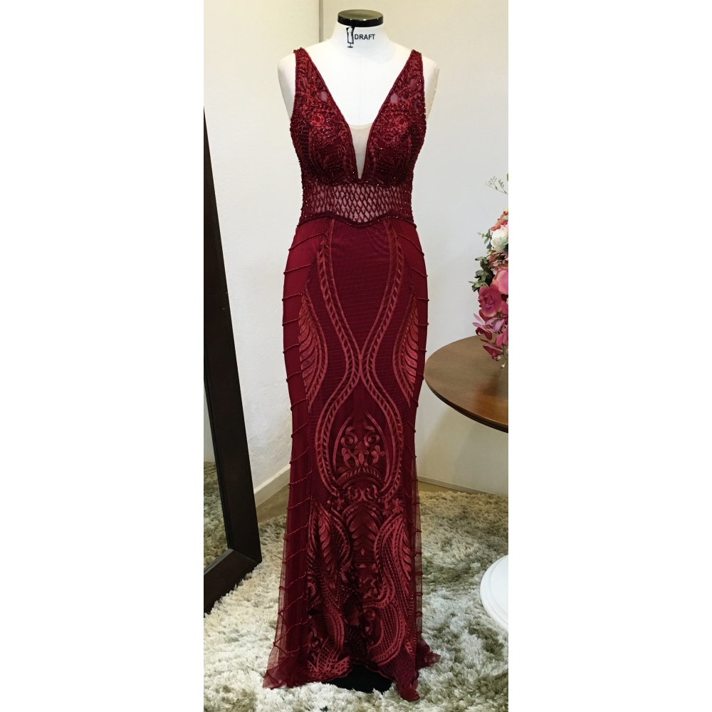 Vestido longo de festa M-5536 Marsala