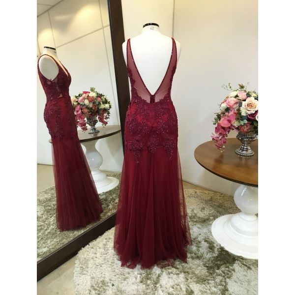 Vestido longo de festa M-5549B Marsala