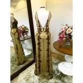 Vestido longo de festa M-6066 Dourado+Marron