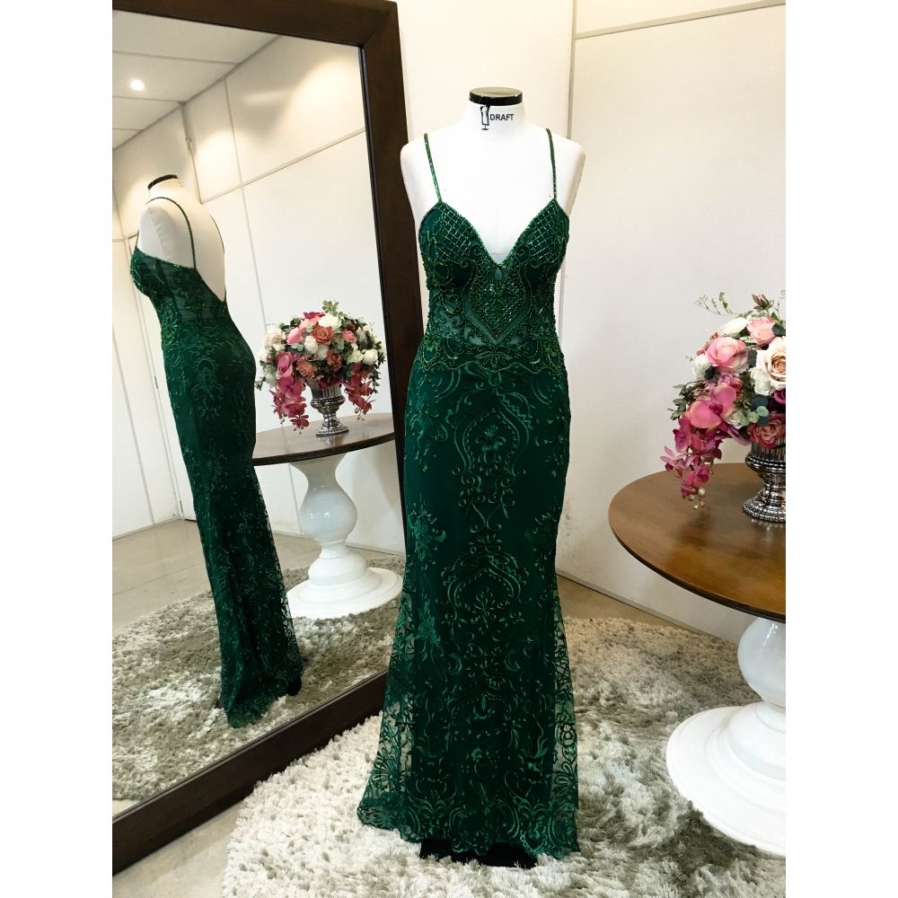Vestido longo de festa M-5543 Verde Medicina